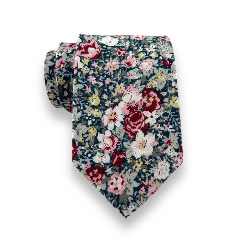 Men’s Green Bohemian Floral Necktie Classic Width Party Tie